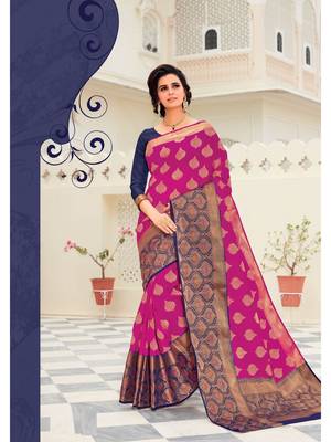 Magenta Woven Silk Blend Saree With Blouse 1