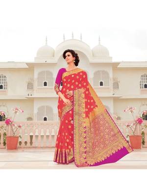 Red Woven Silk Blend Saree With Blouse 1