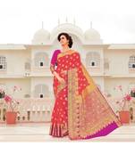 Red Woven Silk Blend Saree With Blouse