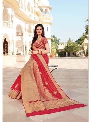 Red Woven Silk Blend Saree With Blouse 1