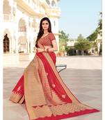 Red Woven Silk Blend Saree With Blouse