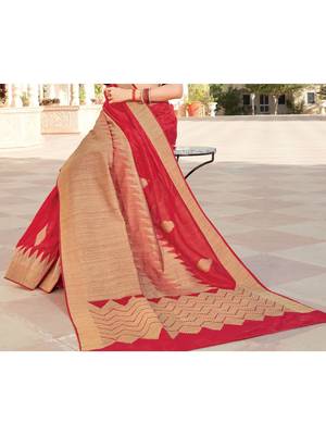 Red Woven Silk Blend Saree With Blouse 3
