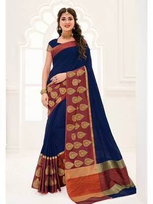 Blue Embroidered Art Silk Saree With Blouse 1