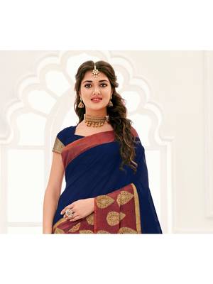 Blue Embroidered Art Silk Saree With Blouse 2