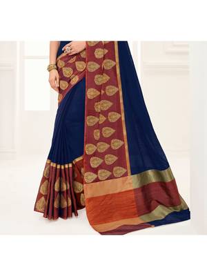 Blue Embroidered Art Silk Saree With Blouse 3