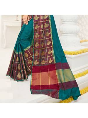 Turquoise Embroidered Art Silk Saree With Blouse 3