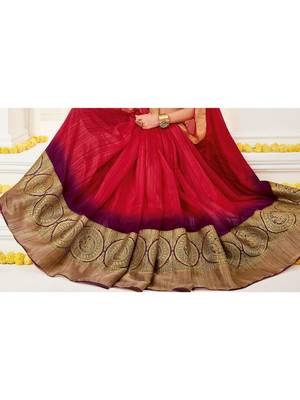 Magenta Embroidered Art Silk Saree With Blouse 3