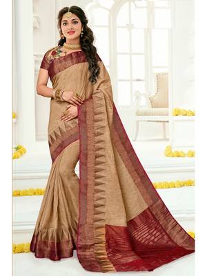 Beige Embroidered Art Silk Saree With Blouse 1