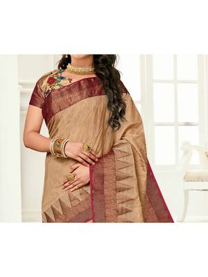 Beige Embroidered Art Silk Saree With Blouse 2