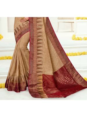 Beige Embroidered Art Silk Saree With Blouse 3