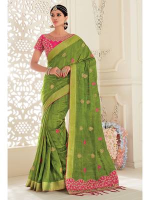 Green Embroidered Art Silk Saree With Blouse 1