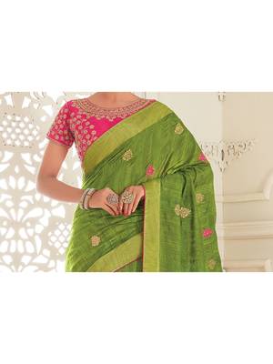 Green Embroidered Art Silk Saree With Blouse 2