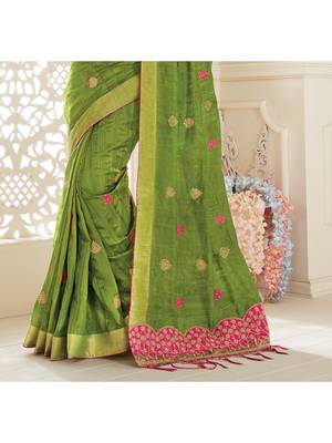Green Embroidered Art Silk Saree With Blouse 3