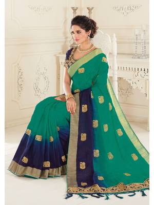 Turquoise Embroidered Art Silk Saree With Blouse 1