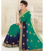Turquoise Embroidered Art Silk Saree With Blouse