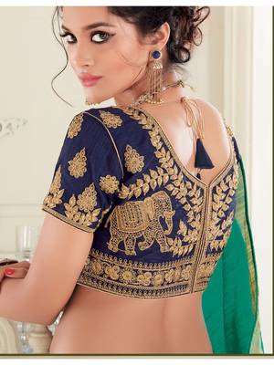 Turquoise Embroidered Art Silk Saree With Blouse 2