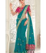 Turquoise Embroidered Art Silk Saree With Blouse