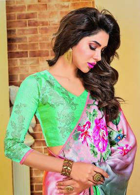 Multicolor Printed Crepe Saree With Blouse 2