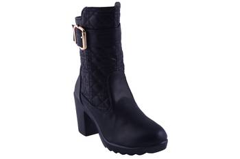 Women black  block zipper  heel Boots 1
