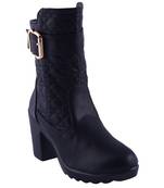 Women black  block zipper  heel Boots