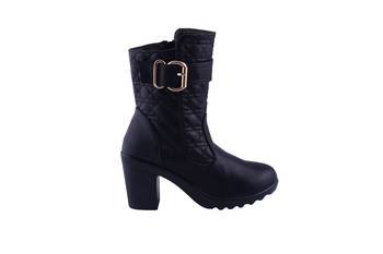 Women black  block zipper  heel Boots 2