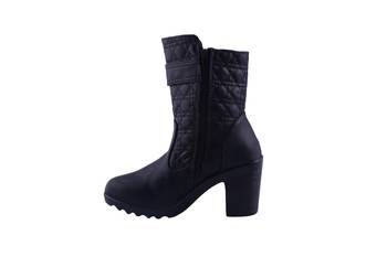 Women black  block zipper  heel Boots 3