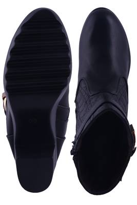 Women black  block zipper  heel Boots 5