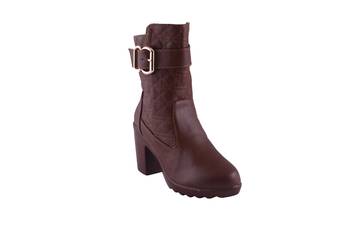 Women brown  block zipper  heel Boots 1