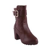 Women brown  block zipper  heel Boots