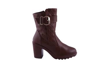 Women brown  block zipper  heel Boots 2