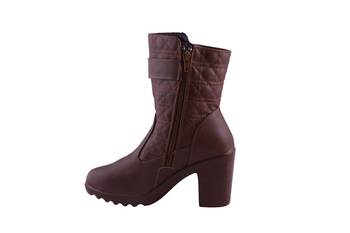 Women brown  block zipper  heel Boots 3
