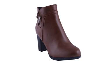 Women  Brown  block zipper  heel  Boots 1
