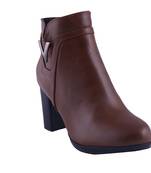 Women  Brown  block zipper  heel  Boots