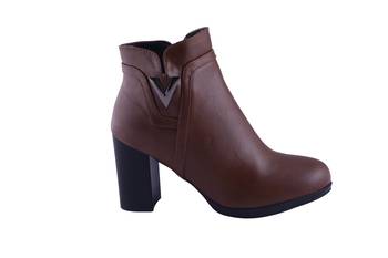 Women  Brown  block zipper  heel  Boots 2