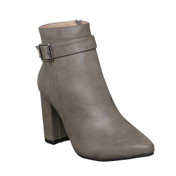 Women  Grey  ankle zipper  block heel Boots 1