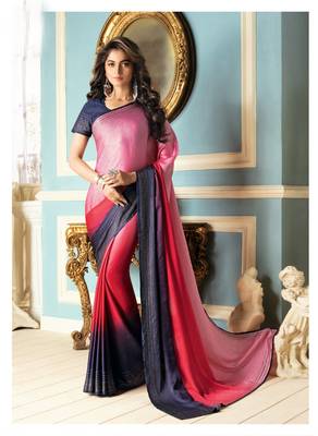 Multicolor Plain Crepe Saree With Blouse 1