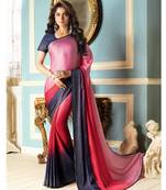 Multicolor Plain Crepe Saree With Blouse