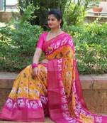 Yellow woven cotton saree with blouse