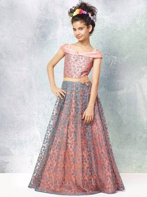 Pink embroidered silk kids-girl-gowns 1