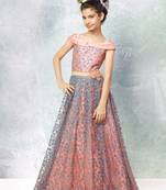 Pink embroidered silk kids-girl-gowns