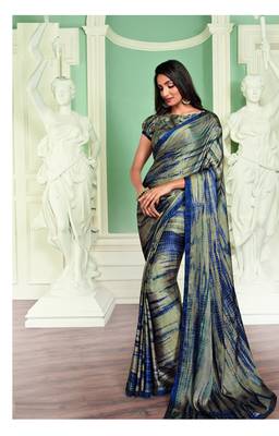 Multicolor Printed Crepe Saree With Blouse 1