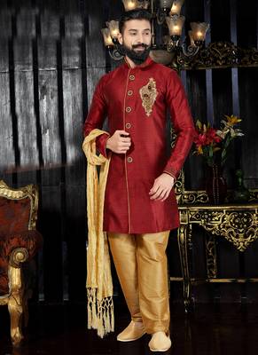 Maroon embroidered art silk kurta-pajama 1