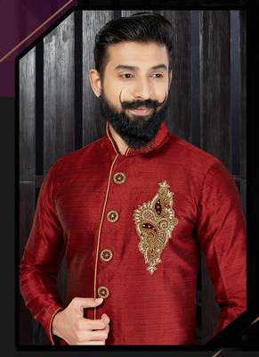 Maroon embroidered art silk kurta-pajama 2