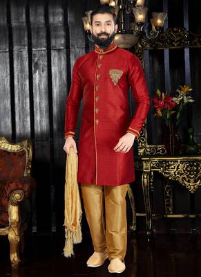 Red embroidered art silk kurta-pajama 1