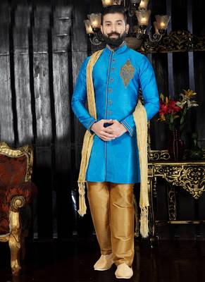 Blue embroidered art silk kurta-pajama 1