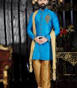 Blue embroidered art silk kurta-pajama