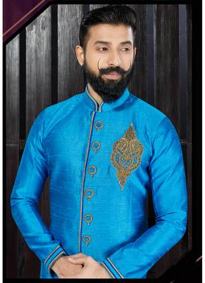 Blue embroidered art silk kurta-pajama 2
