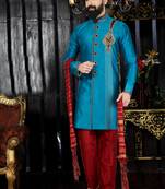 Blue embroidered art silk kurta-pajama