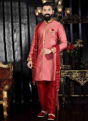 Pink embroidered art silk kurta-pajama 1