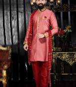 Pink embroidered art silk kurta-pajama